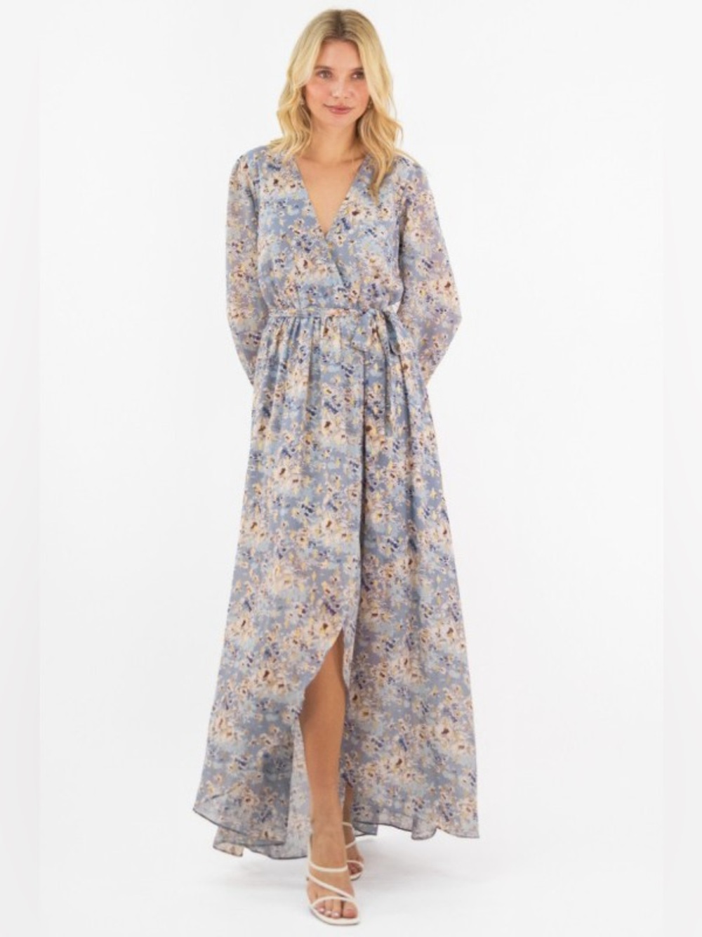 Floral Wrap Maxi Dress in Light Blue